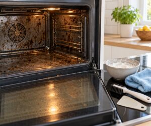how to clean an oven that has baked on grease