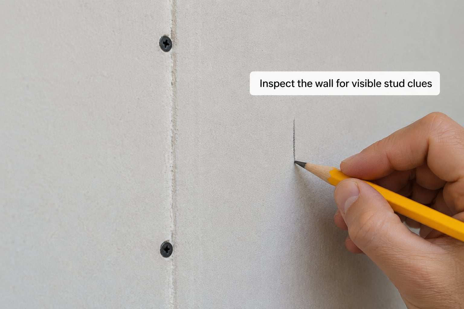 Inspect the wall for visible stud clues