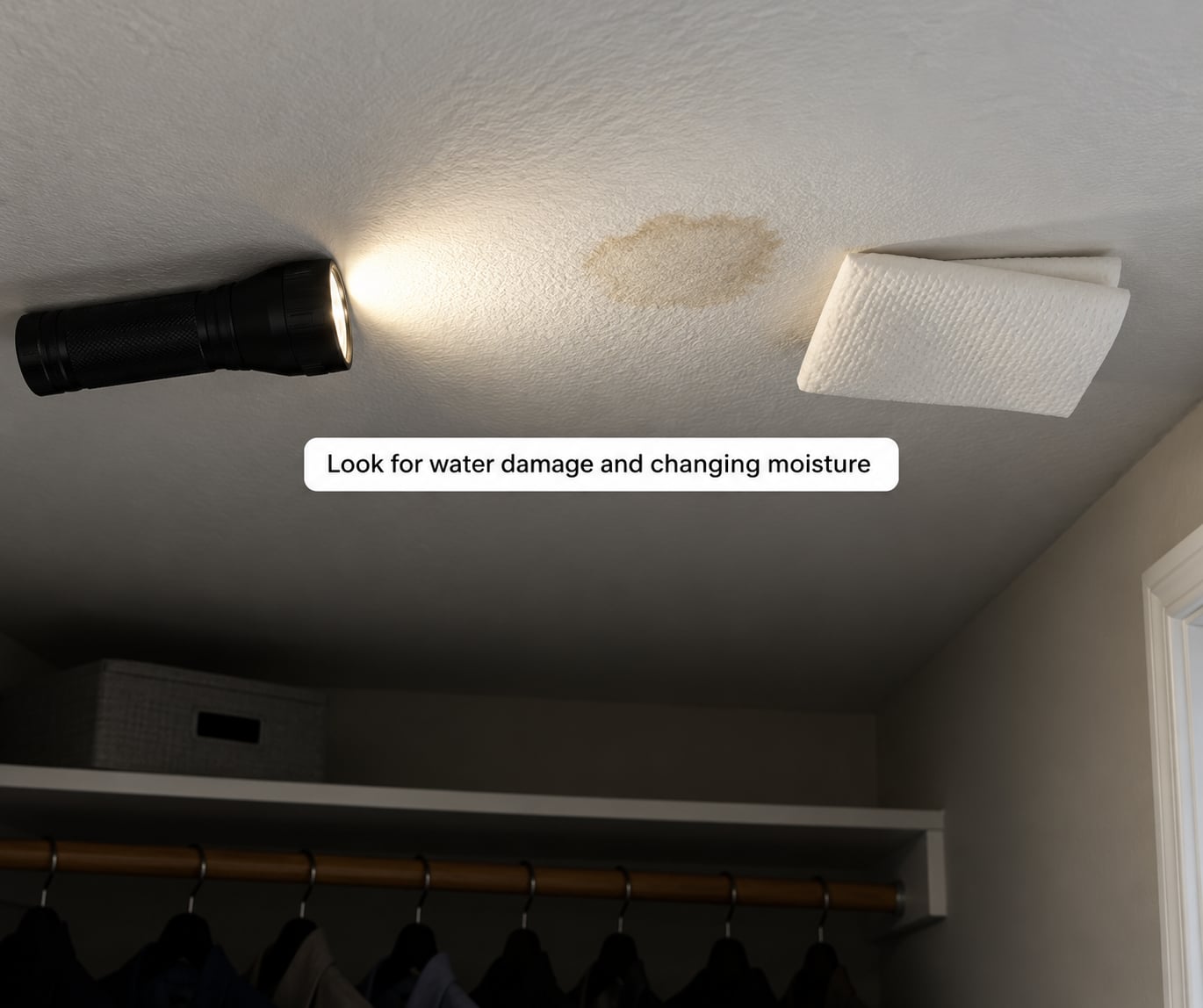Look for water damage and changing moisture