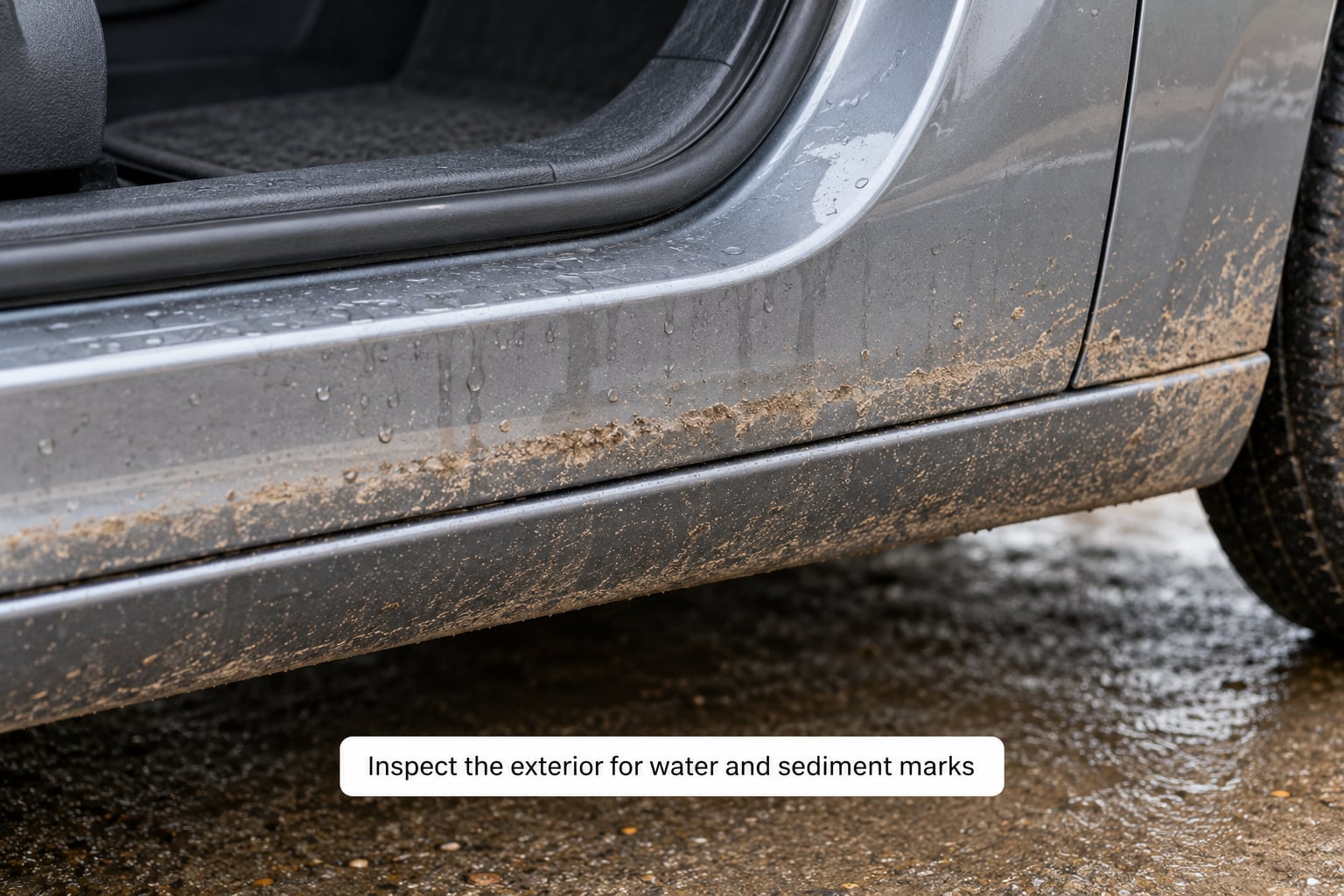Inspect the exterior for water and sediment marks